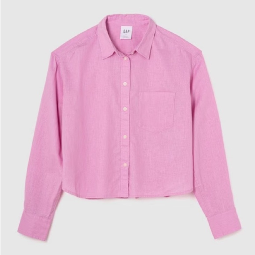 NWT GAP Pink Cropped Linen-Blend Shirt